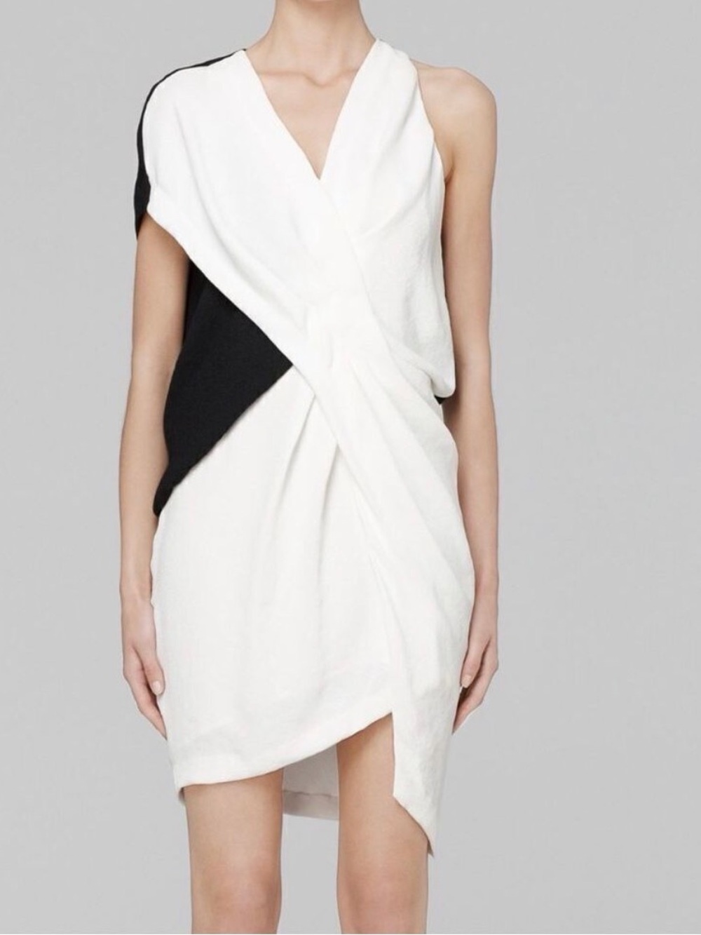 Helmut Lang Black and White Asymmetrical Draped Dress